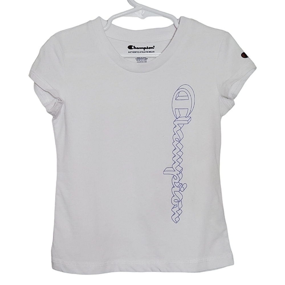 K1137 * Champion Girls Vertical Logo Tee White Size 4